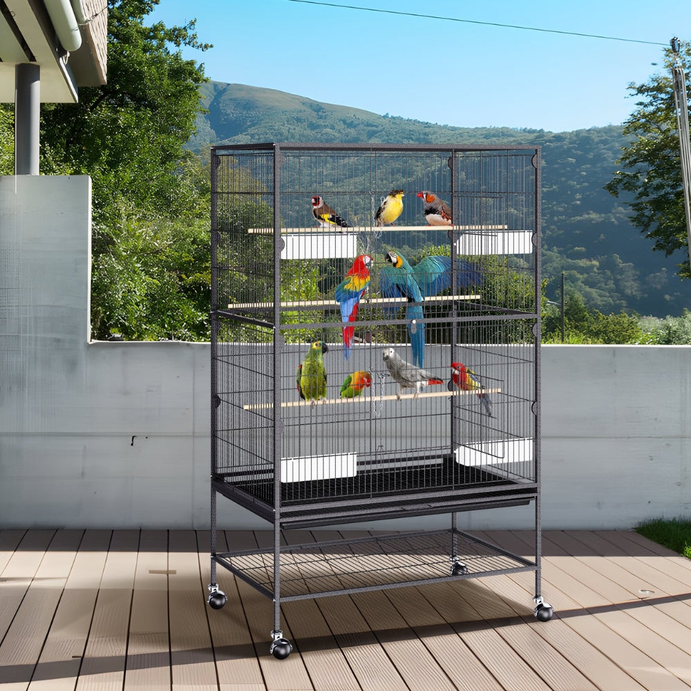 Premium Standing Bird Cage with Rolling Stand Durable Carbon Steel Design