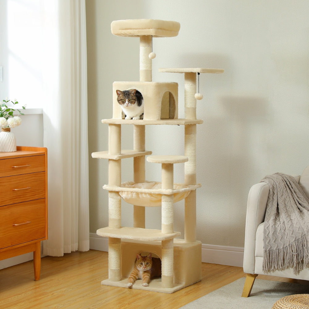 Luxury Cat Tree with Condo Hammock Tall Cat Tower for Indoor Cat Scratcher