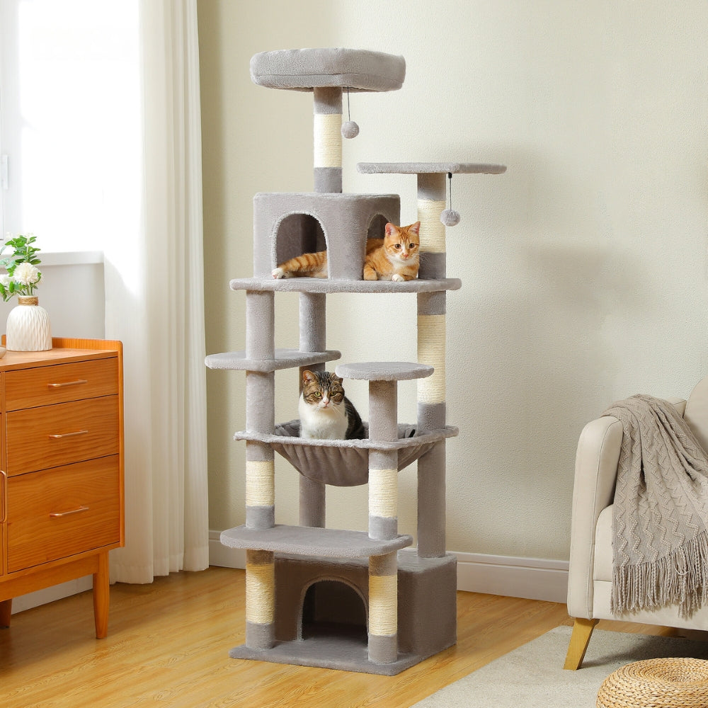 Luxury Cat Tree with Condo Hammock Tall Cat Tower for Indoor Cat Scratcher