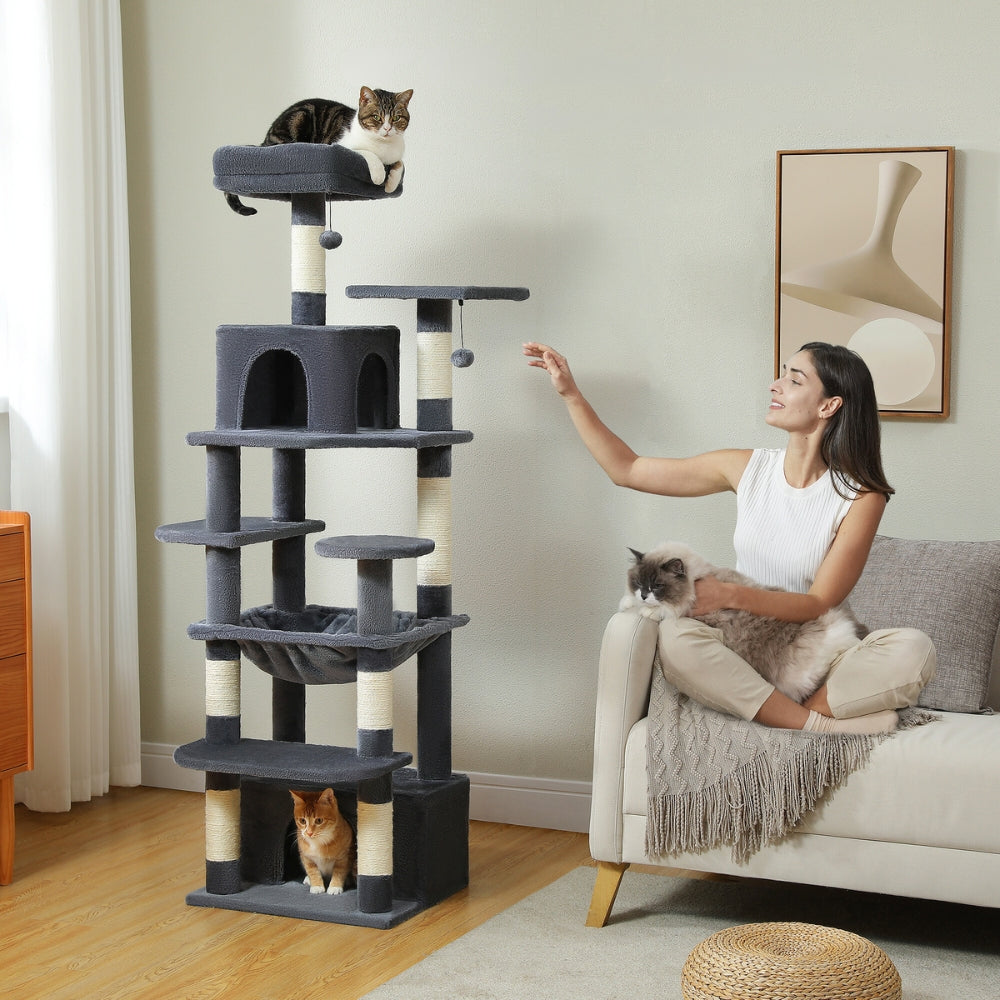 Luxury Cat Tree with Condo Hammock Tall Cat Tower for Indoor Cat Scratcher