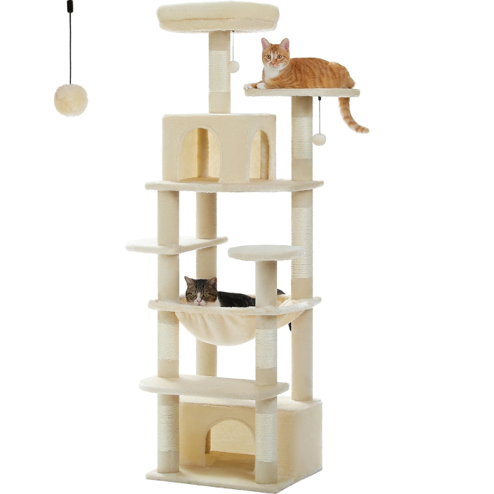 Luxury Cat Tree with Condo Hammock Tall Cat Tower for Indoor Cat Scratcher