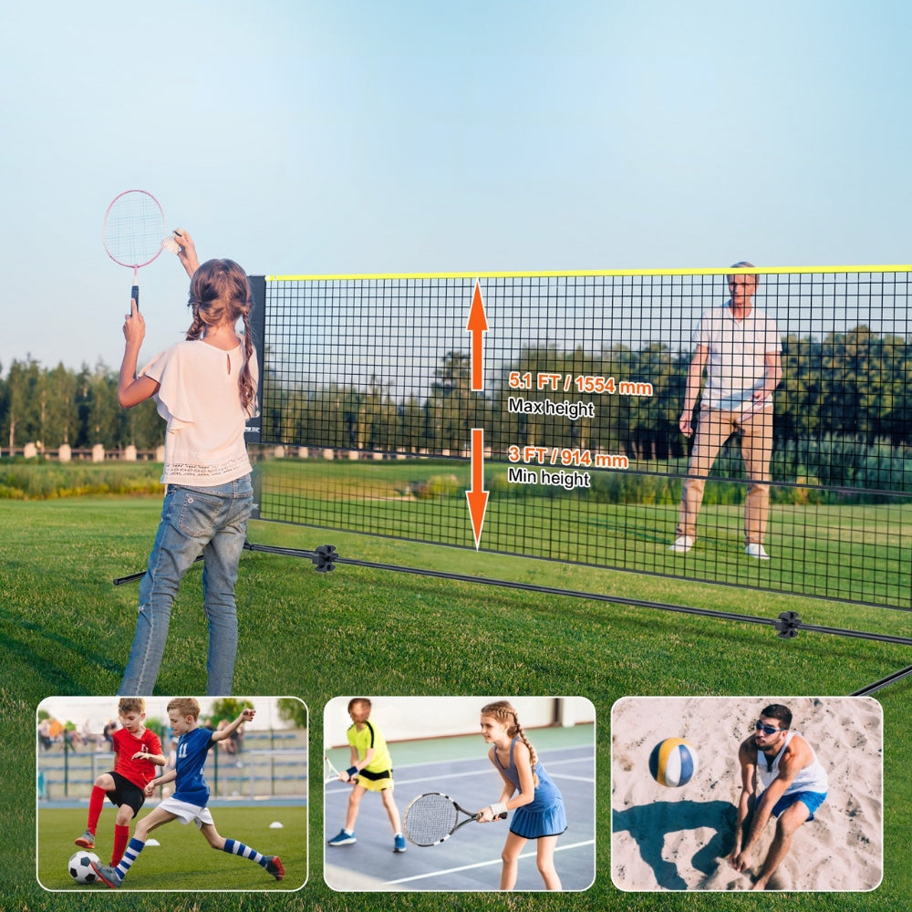 Badminton Net Adjustable Volleyball Net 20ft Wide Foldable Pickleball Net Portable Tennis Net Set with Poles Stand