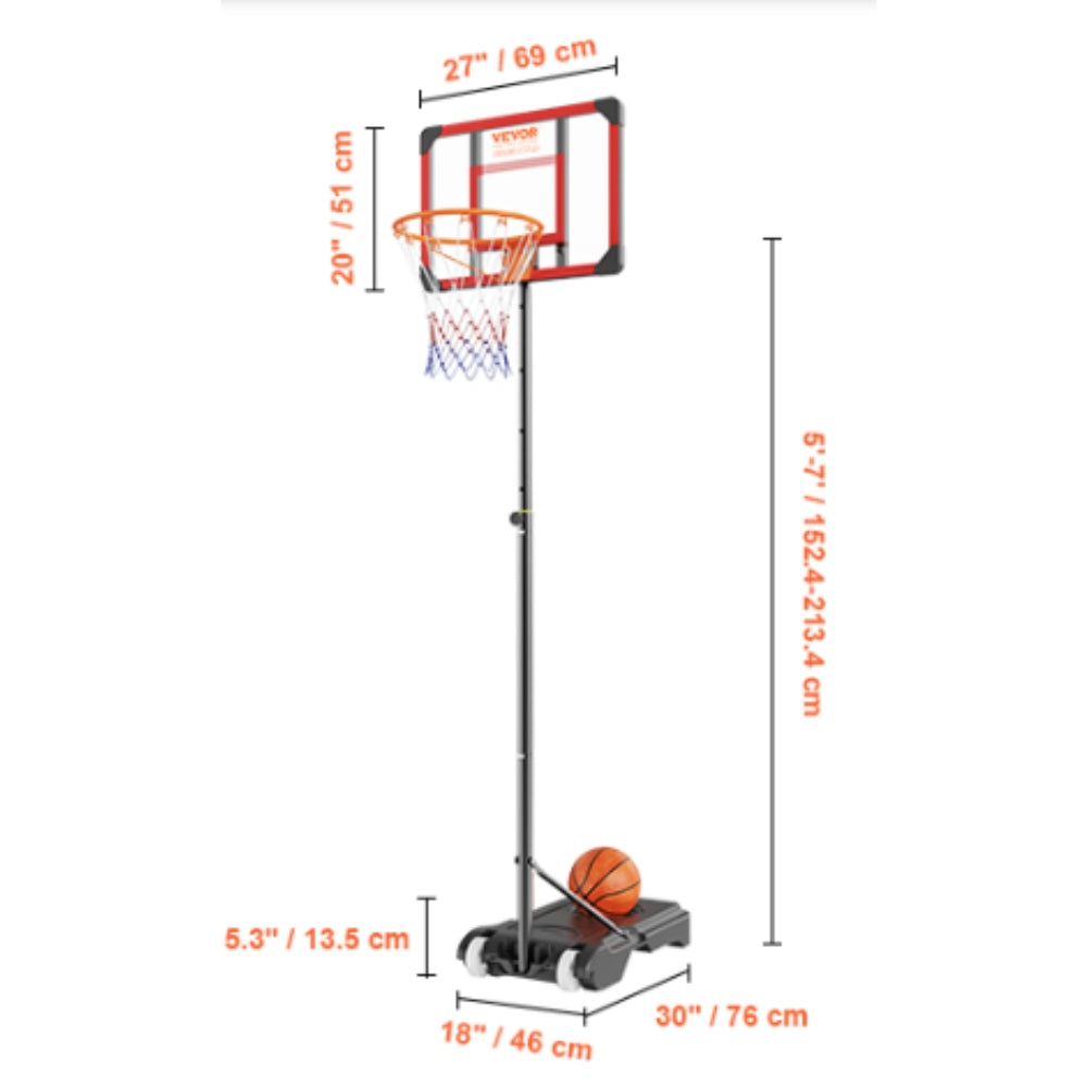 Portable Basketball Hoop Stand 4 to 10 ft Adjustable Height  Backboard System with Wheels Stand