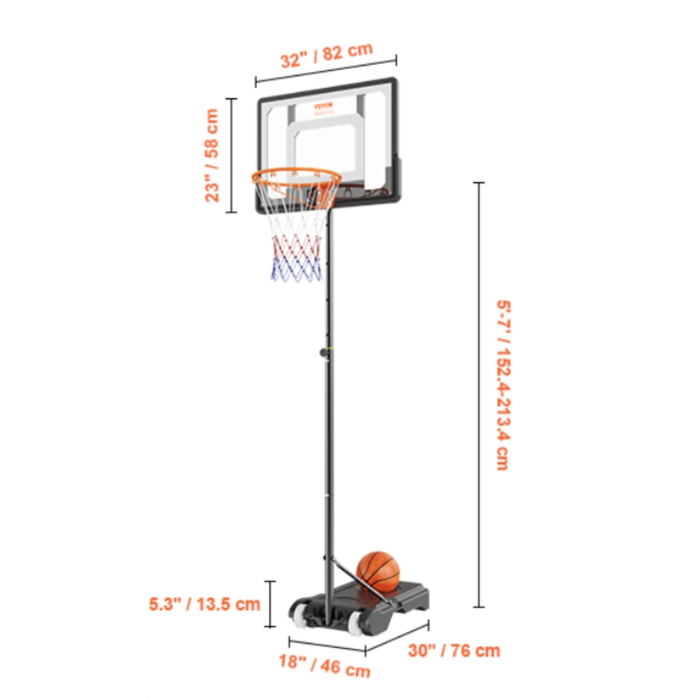 Portable Basketball Hoop Stand 4 to 10 ft Adjustable Height  Backboard System with Wheels Stand