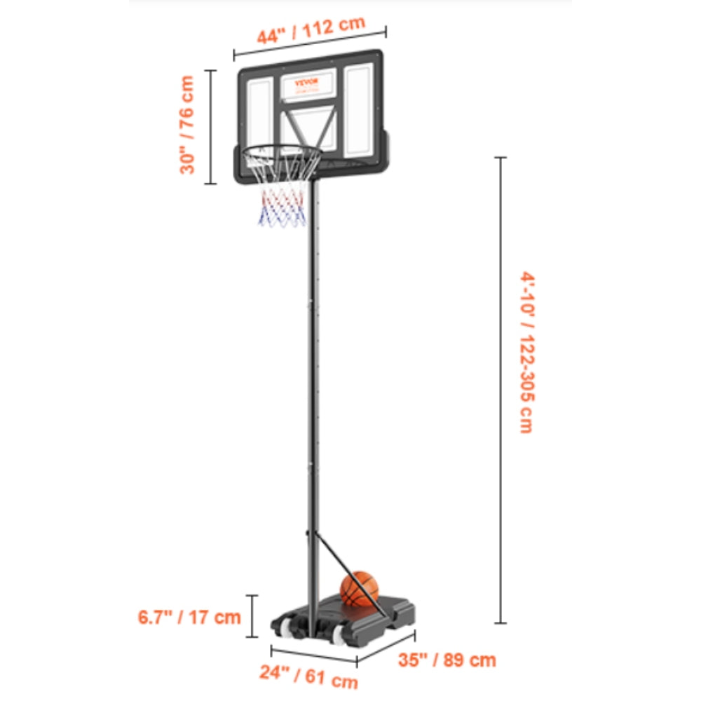 Portable Basketball Hoop Stand 4 to 10 ft Adjustable Height  Backboard System with Wheels Stand