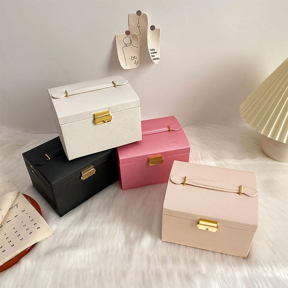 Multi Functional Three Layer Leather Drawer Style Jewelry Box Earrings Earrings Lock Jewelry Box