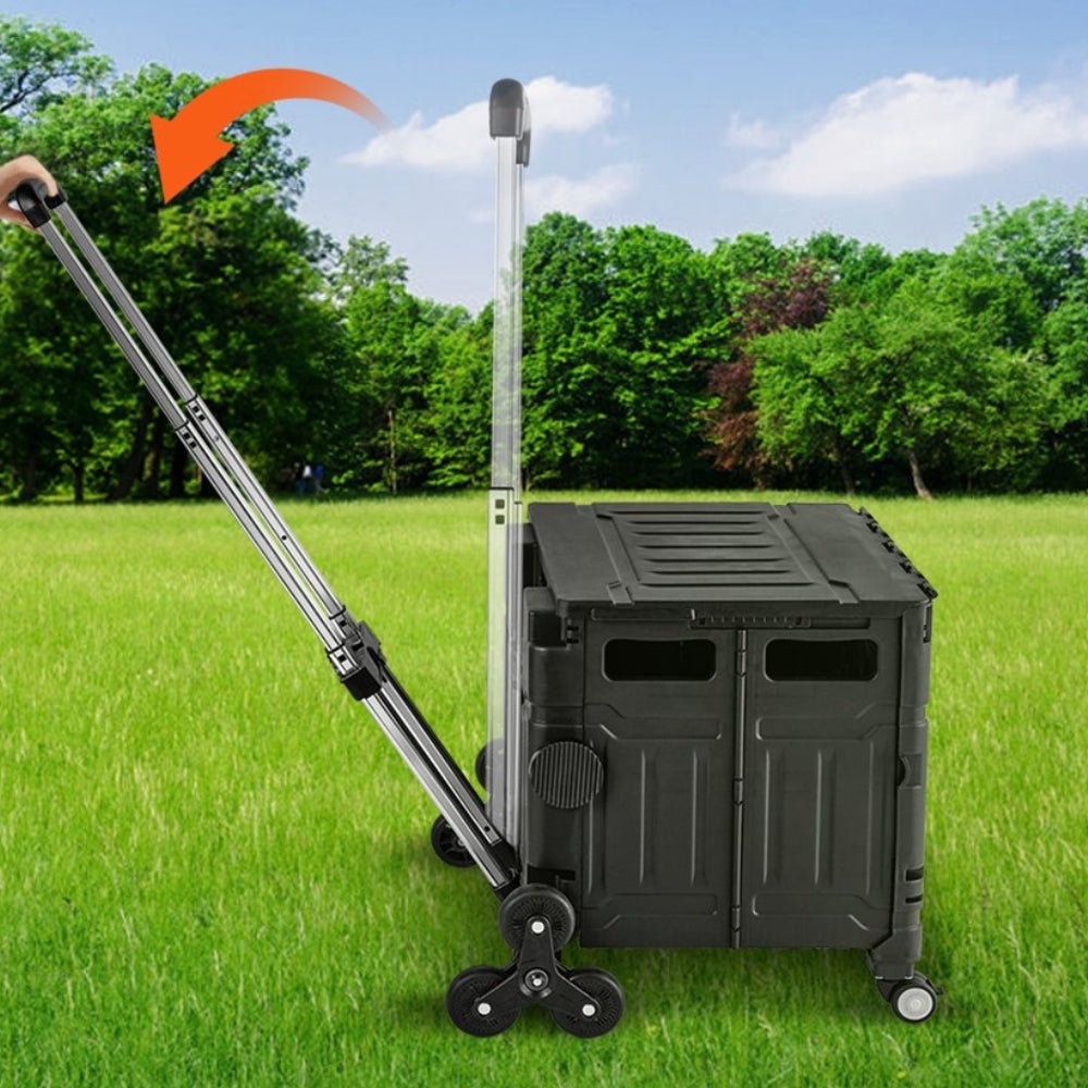Stair Climbing Cart Outdoor Portable Rolling Crate Handcart With Telescoping Handle and Lid