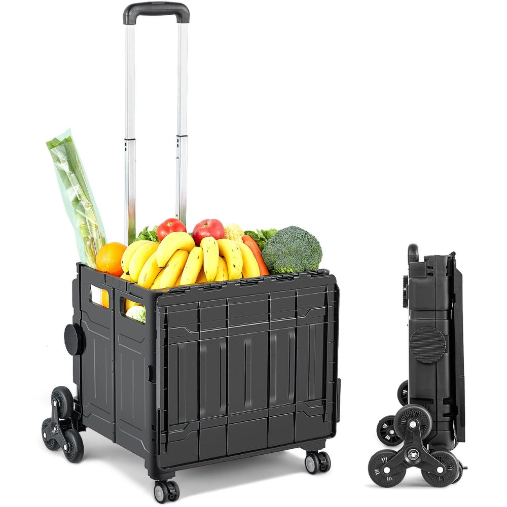 Stair Climbing Cart Outdoor Portable Rolling Crate Handcart With Telescoping Handle and Lid