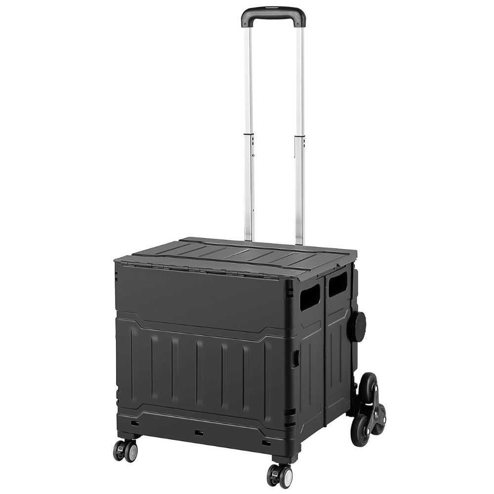 Stair Climbing Cart Outdoor Portable Rolling Crate Handcart With Telescoping Handle and Lid