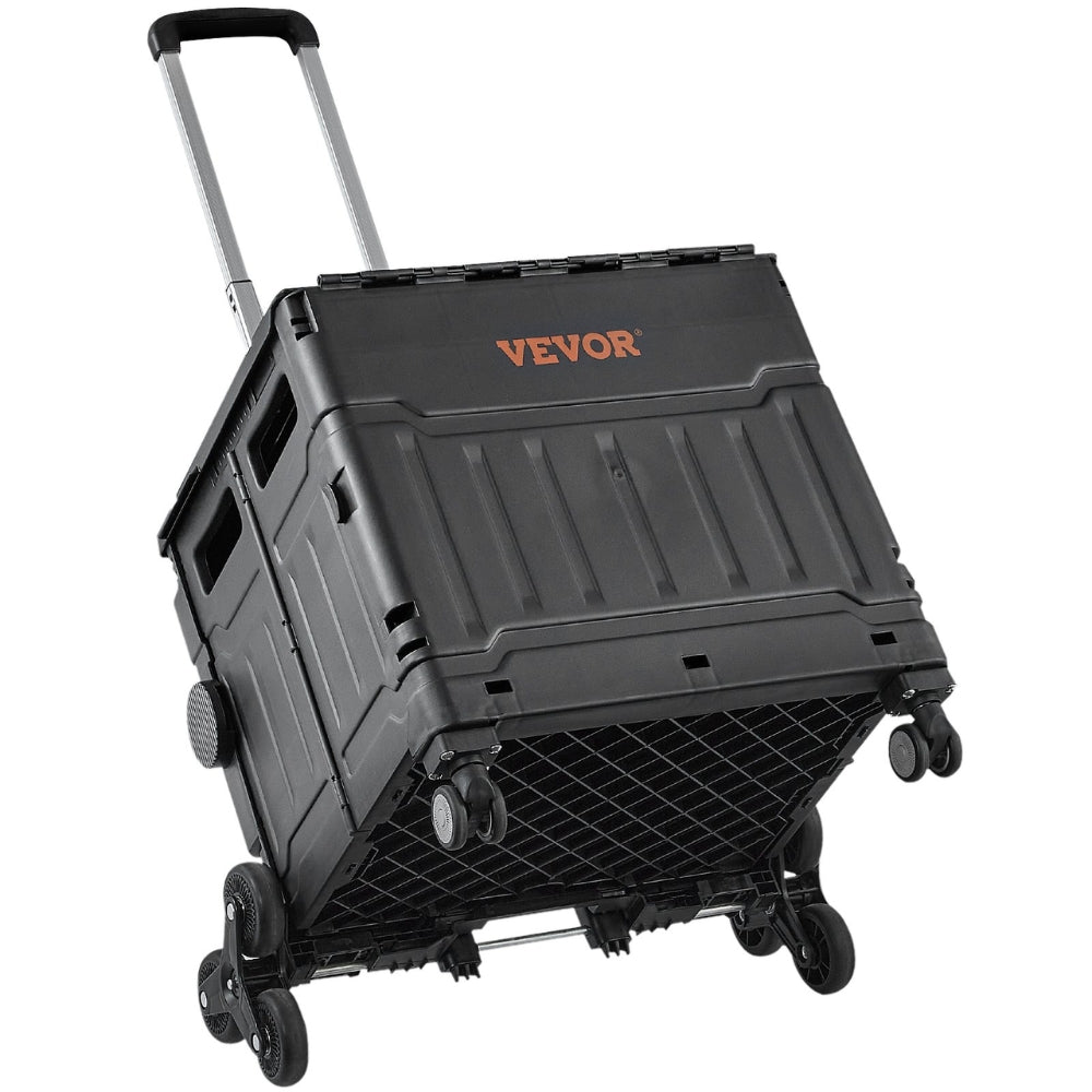 Stair Climbing Cart Outdoor Portable Rolling Crate Handcart With Telescoping Handle and Lid