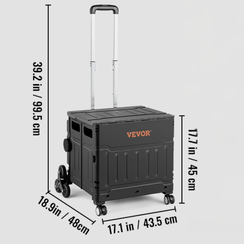 Stair Climbing Cart Outdoor Portable Rolling Crate Handcart With Telescoping Handle and Lid