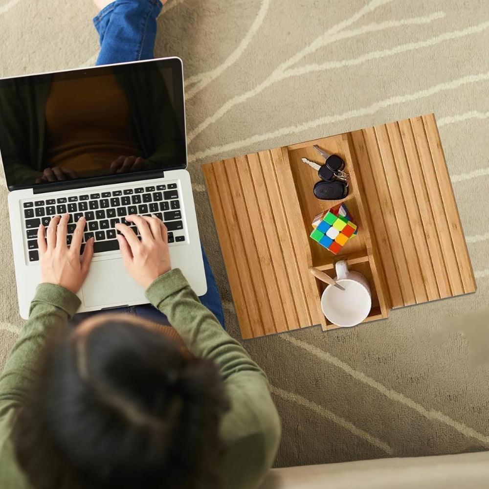 Couch Cup Holder Natural Anti Slip Bamboo Sofa Armrest Tray Foldable