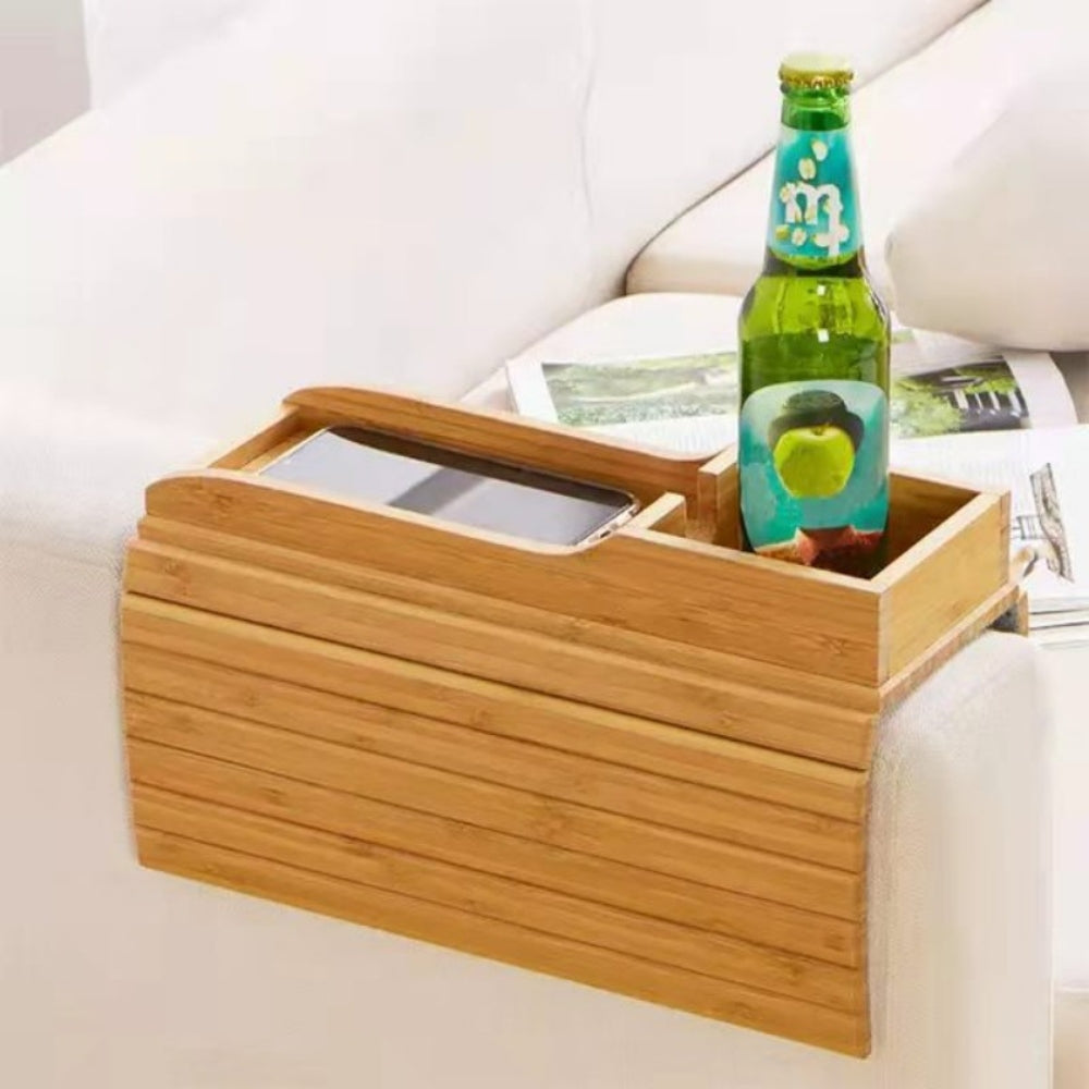 Couch Cup Holder Natural Anti Slip Bamboo Sofa Armrest Tray Foldable