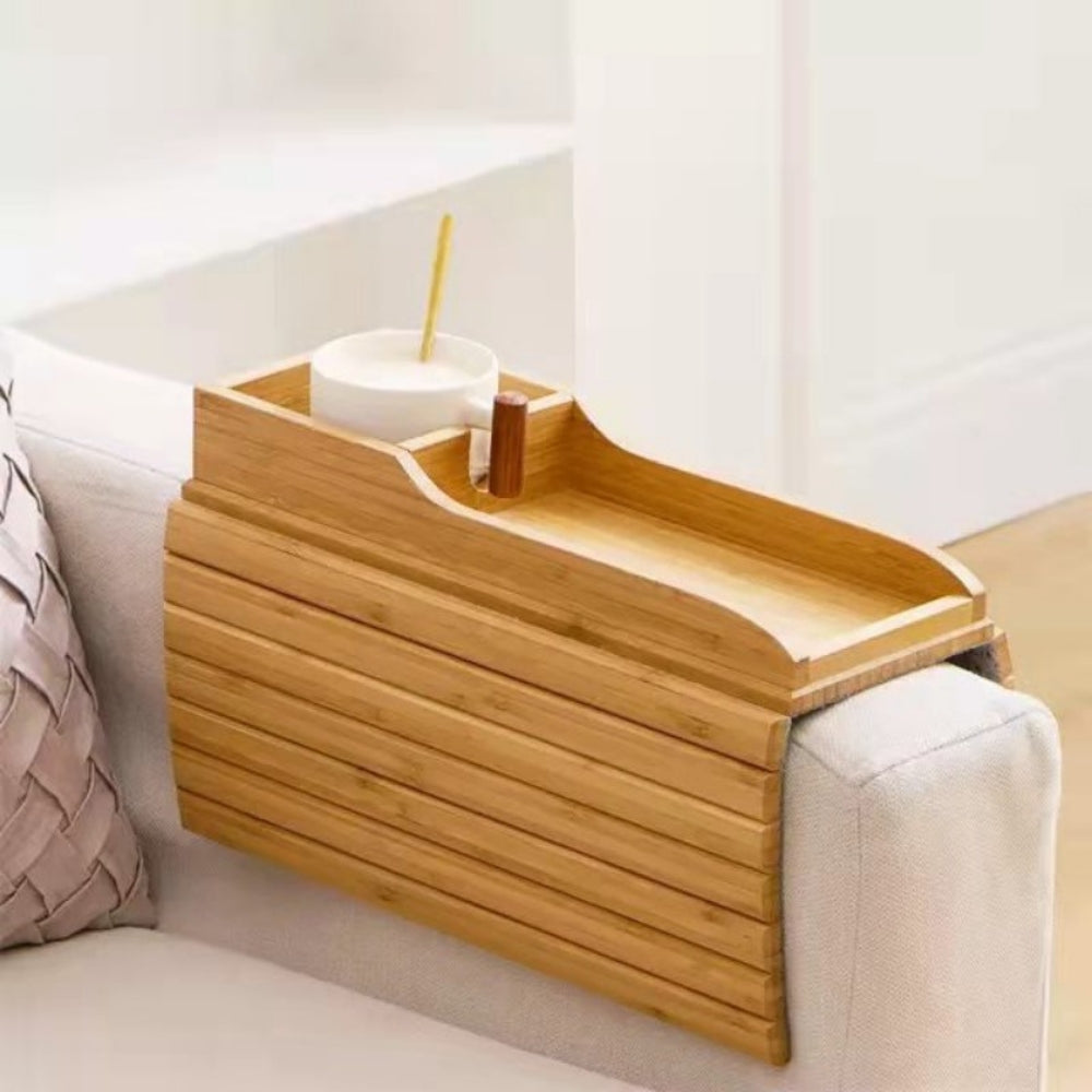Couch Cup Holder Natural Anti Slip Bamboo Sofa Armrest Tray Foldable