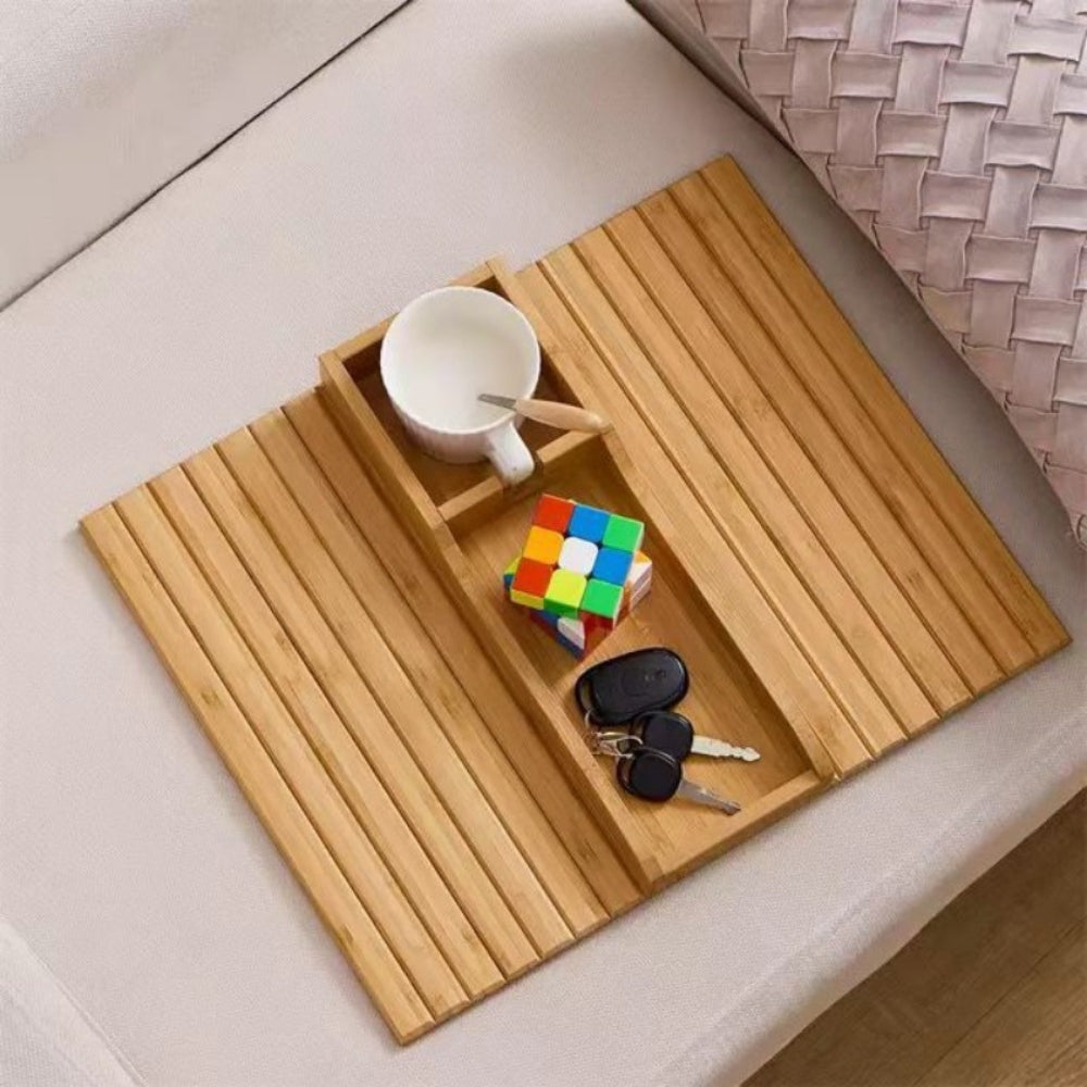 Couch Cup Holder Natural Anti Slip Bamboo Sofa Armrest Tray Foldable