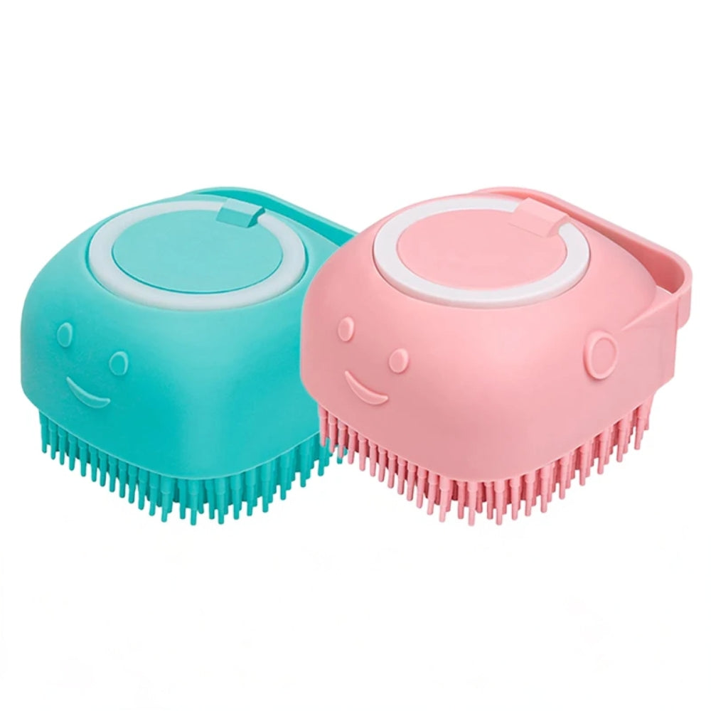 Hansona Dog Bathing Brush Pet Massage Brush Shampoo Dispenser Soft Silicone Brush