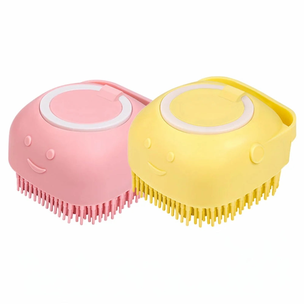 Hansona Dog Bathing Brush Pet Massage Brush Shampoo Dispenser Soft Silicone Brush