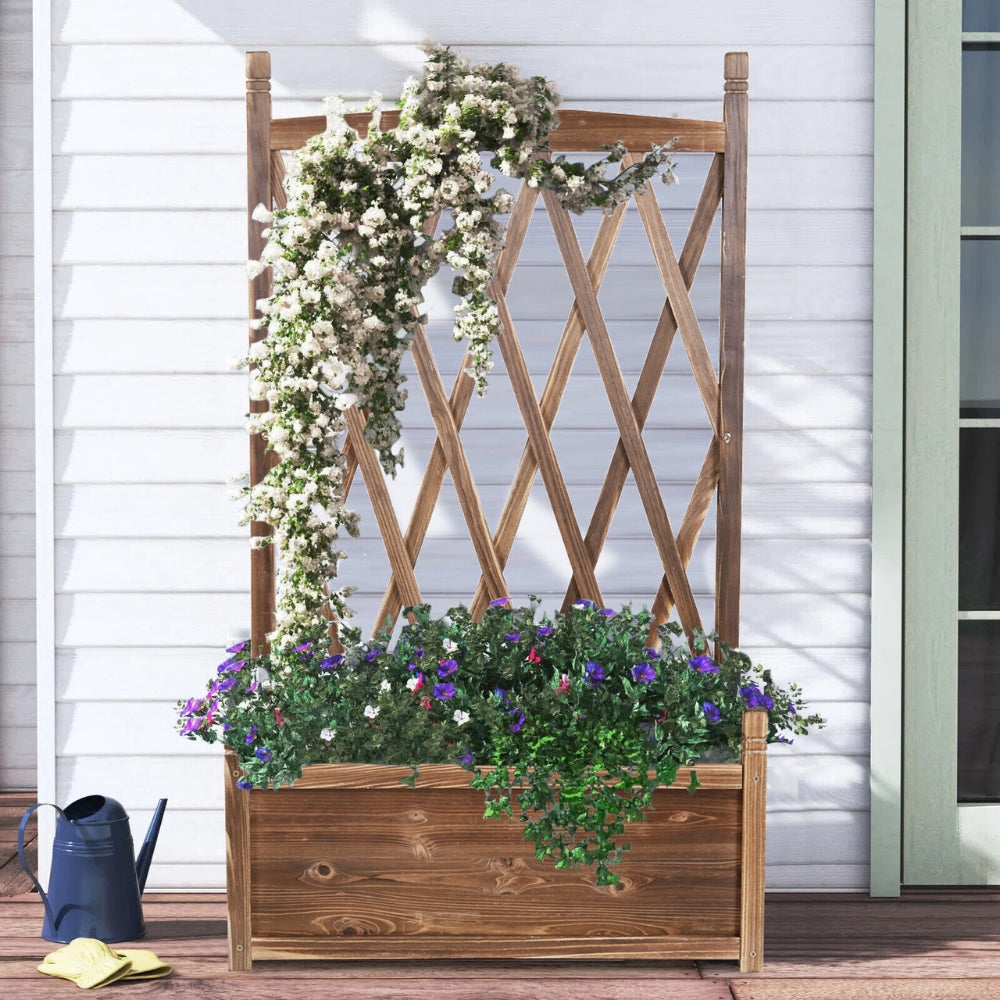 Wooden Raised Plant Garden Elevated Planter Box with Trellis_1