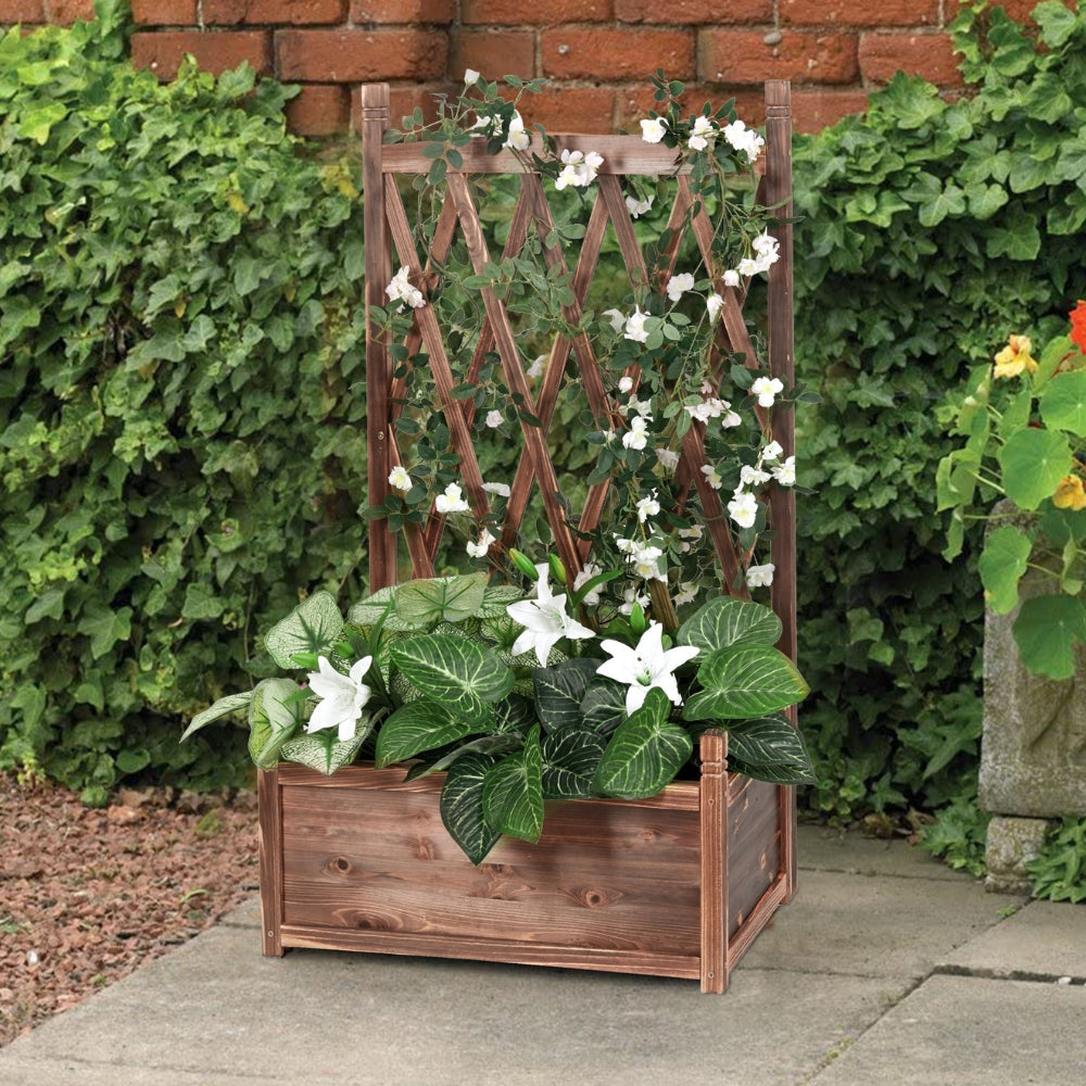 Wooden Raised Plant Garden Elevated Planter Box with Trellis_4