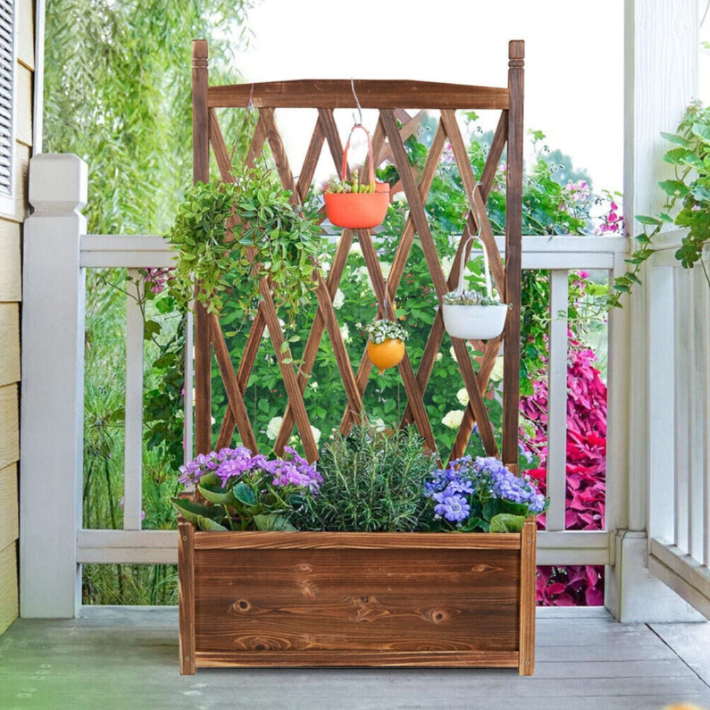Wooden Raised Plant Garden Elevated Planter Box with Trellis_2