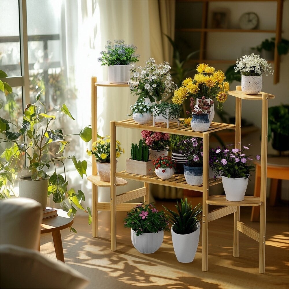 6 Tiers Bamboo Plant Stand Flower Display Shelf for Indoor Outdoor