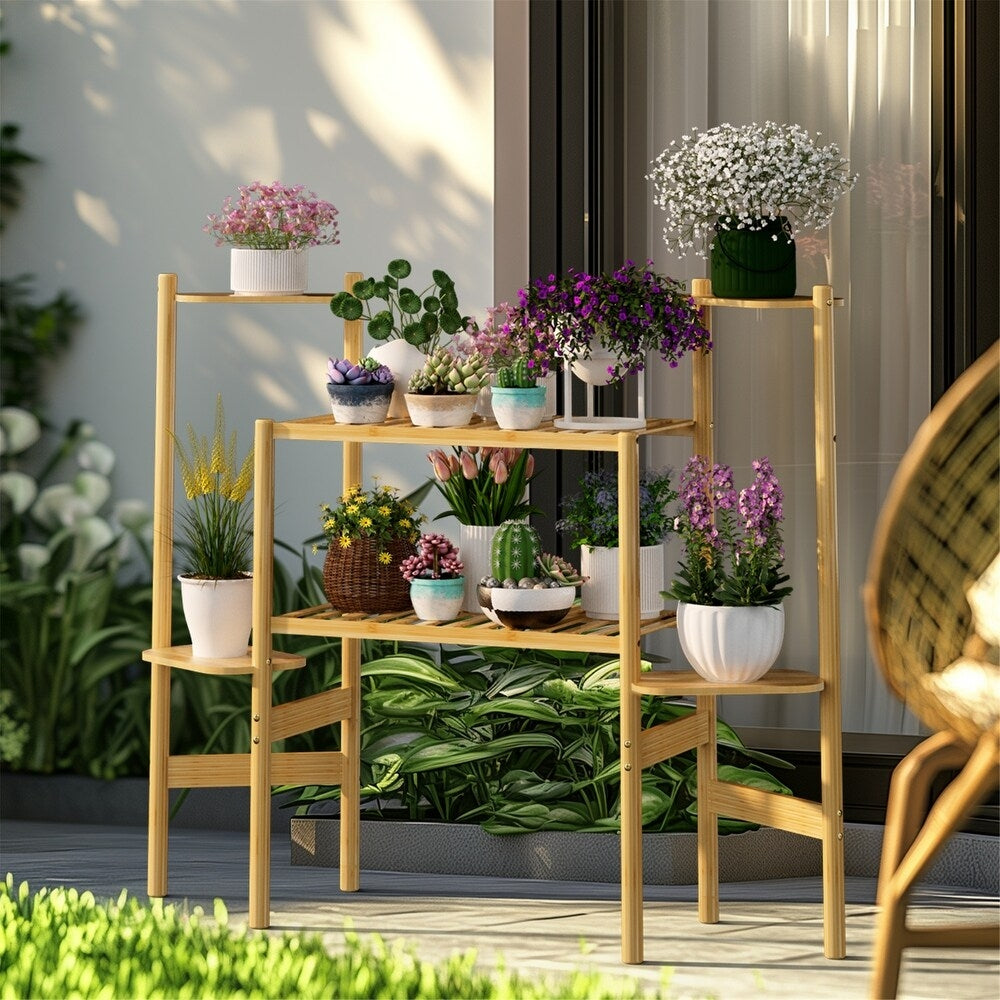 6 Tiers Bamboo Plant Stand Flower Display Shelf for Indoor Outdoor