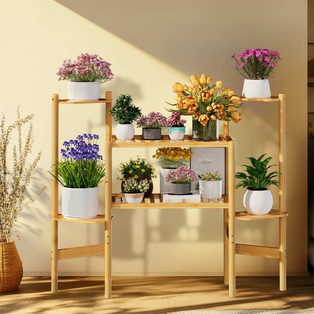 6 Tiers Bamboo Plant Stand Flower Display Shelf for Indoor Outdoor