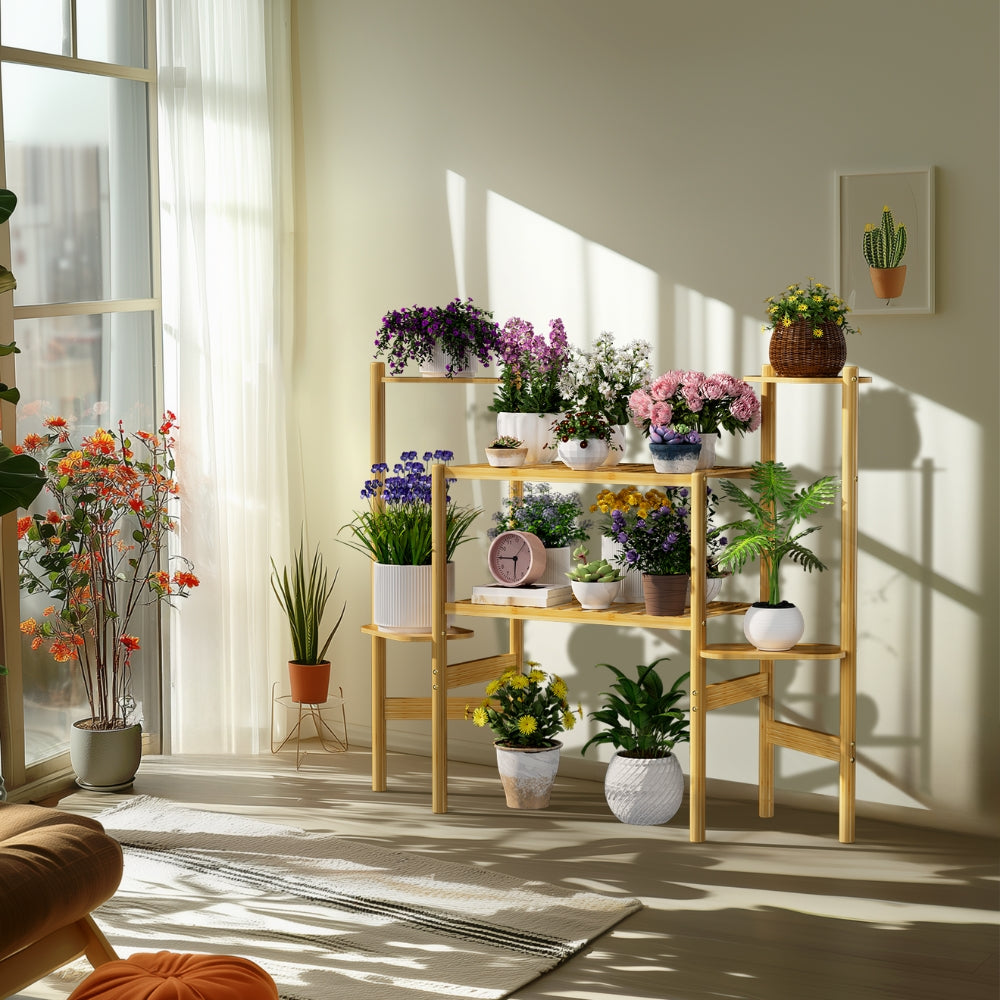 6 Tiers Bamboo Plant Stand Flower Display Shelf for Indoor Outdoor