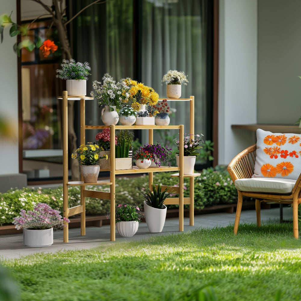 6 Tiers Bamboo Plant Stand Flower Display Shelf for Indoor Outdoor