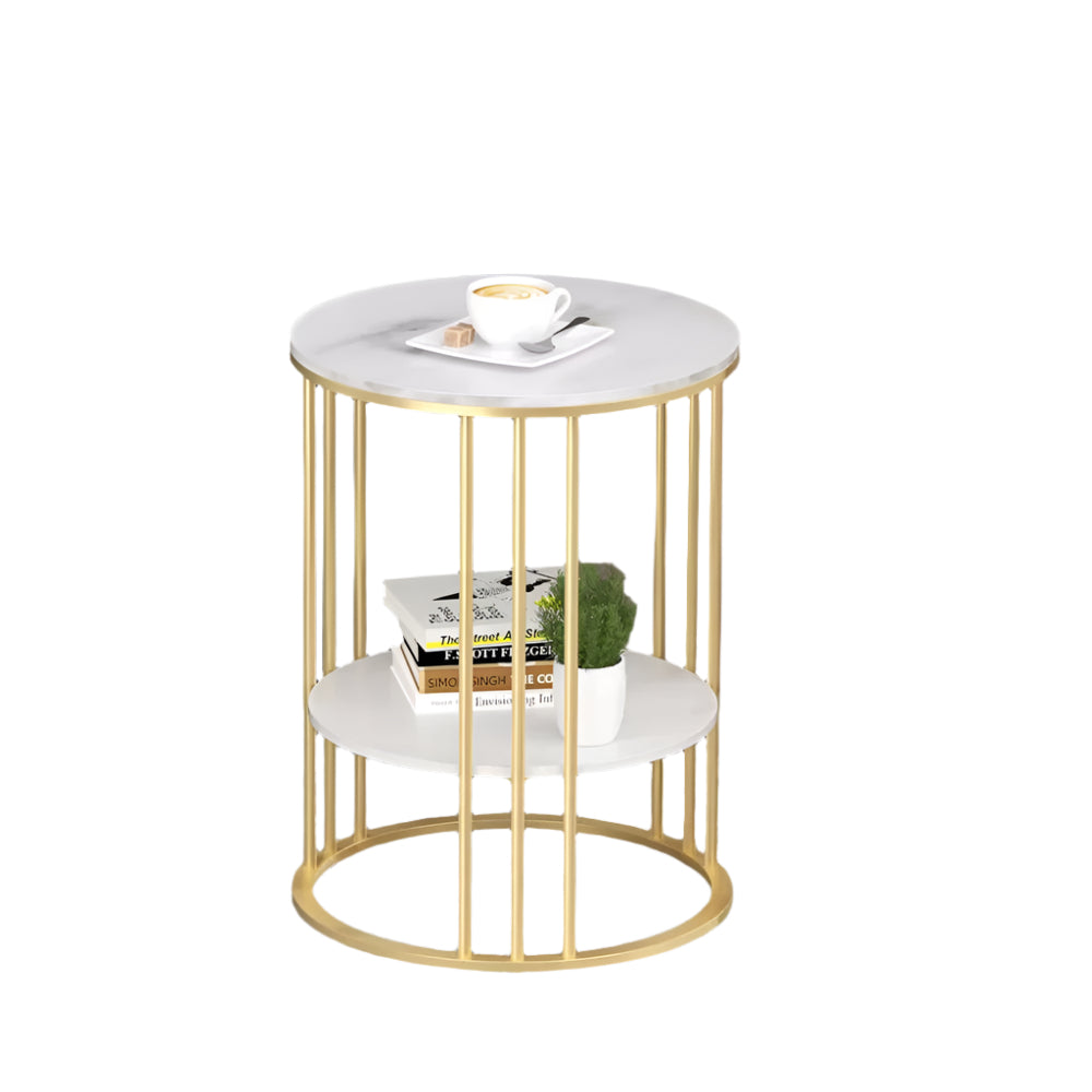Round Marble Accent Table End 2 Tiers Storage Table - Black