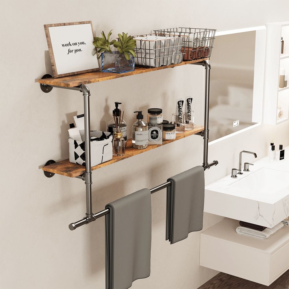 Industrial Pipe Coat Rack with 2 Shelves