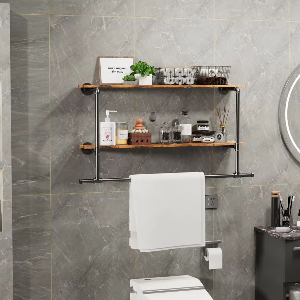 Industrial Pipe Coat Rack with 2 Shelves