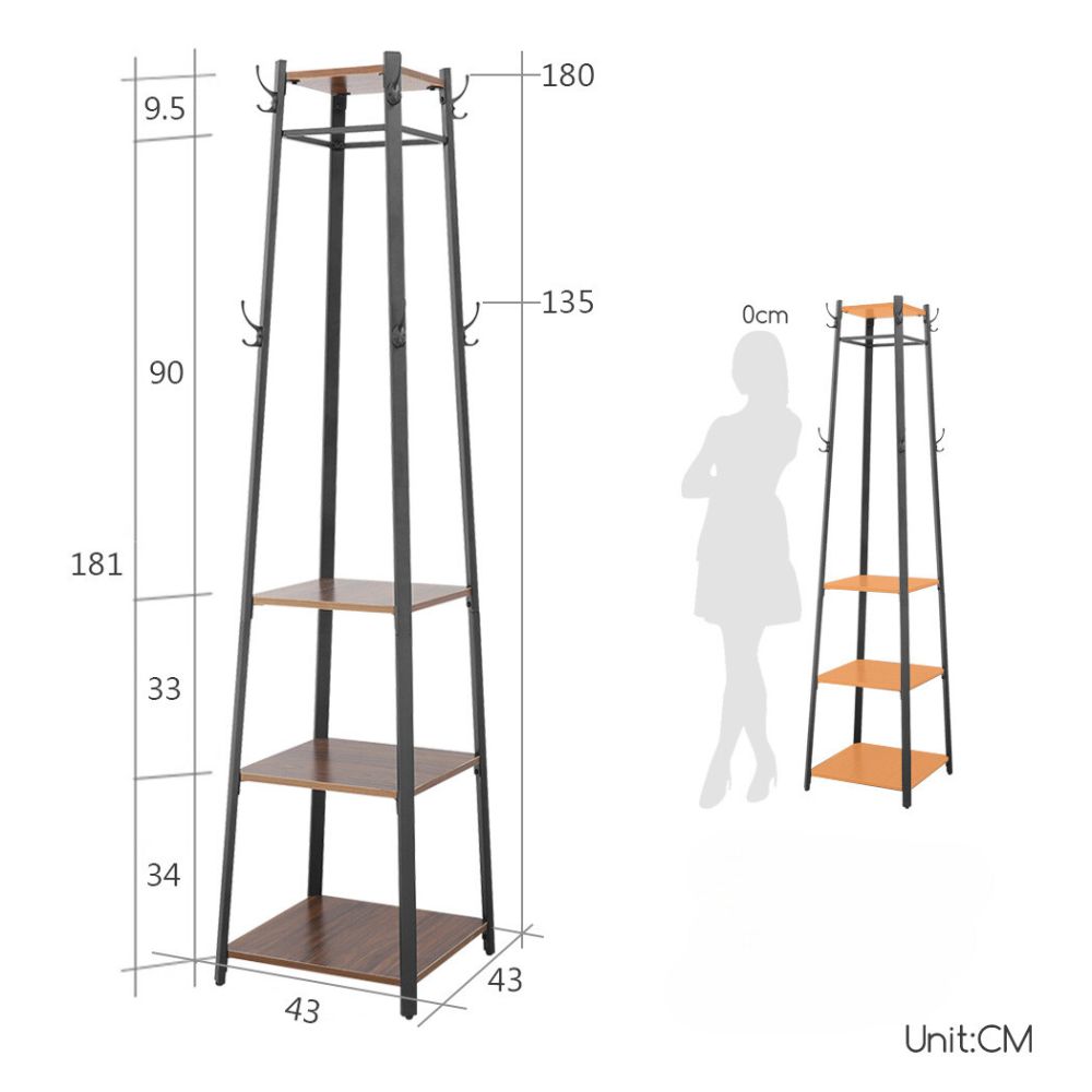 4-Tier Metal Coat Rack with 8 Hooks