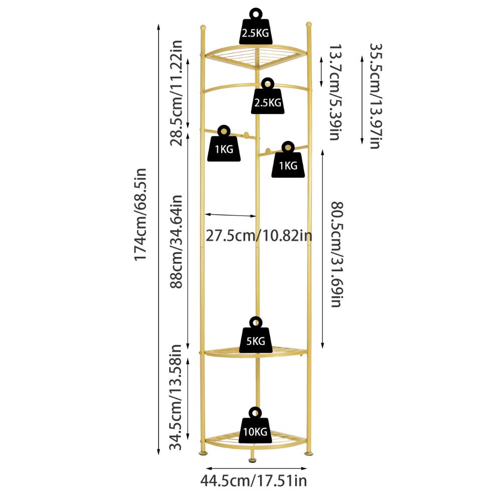 Standing Metal Corner Coat Stand Clothes Rack with Storage Shelf Garment Rack Hall Tree