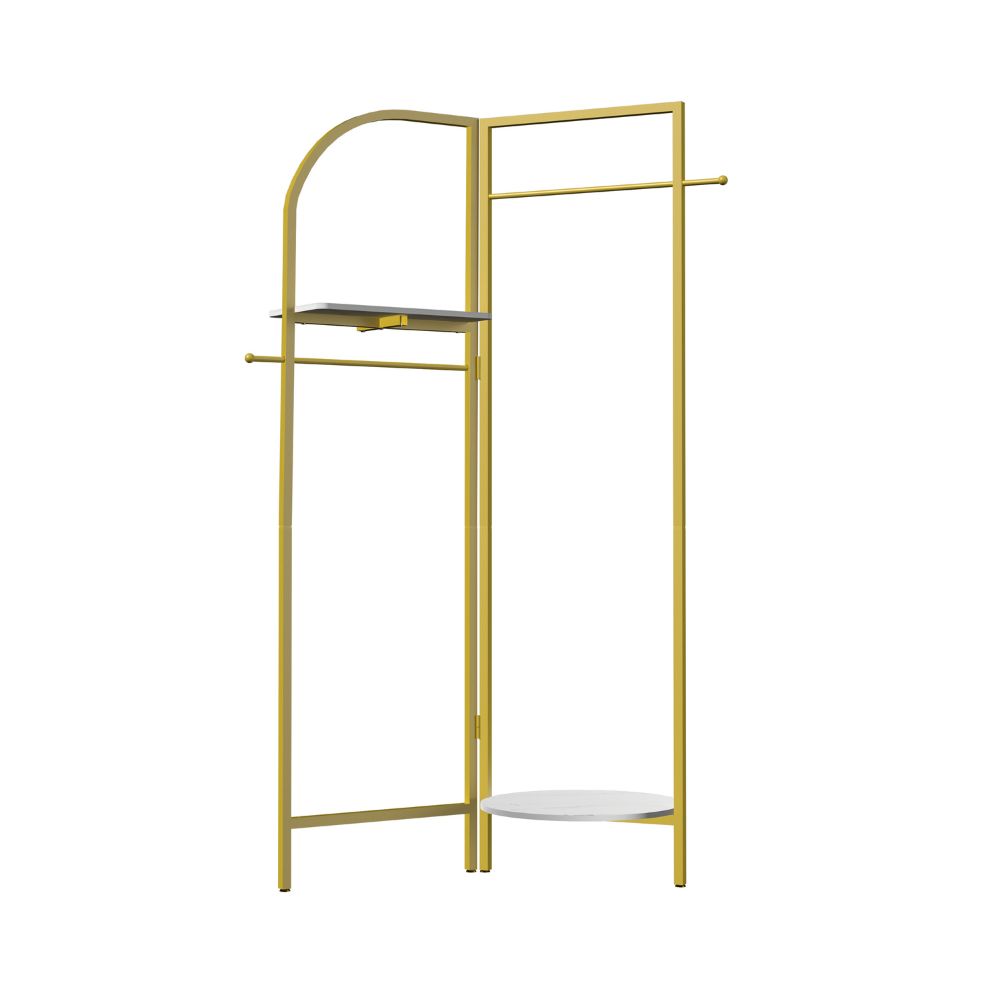 Freestanding Gold Metal Coat Rack Entryway Corner Clothes Stand with Shelf