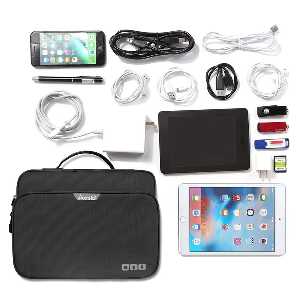 Large Capacity Electronic Accessories Organizer with iPad Pocket