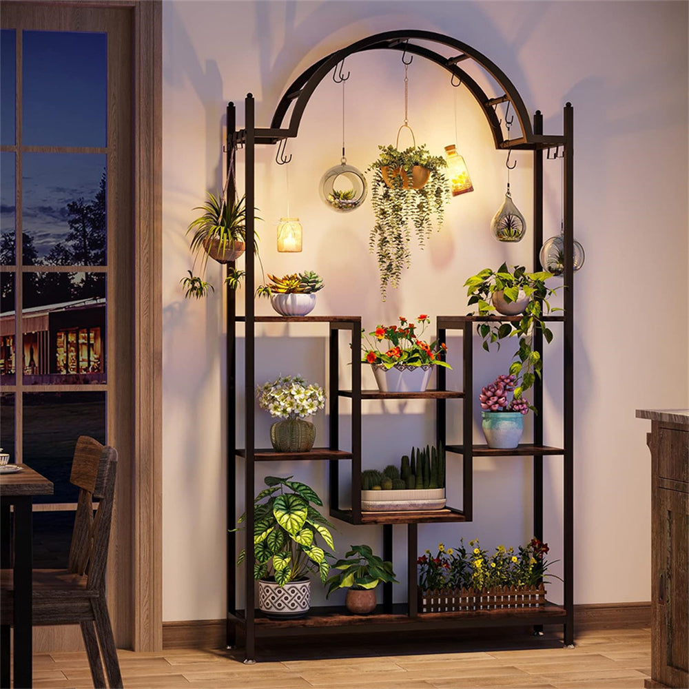 Extra Large Arched Metal Flower Shelf with Hanging Hooks