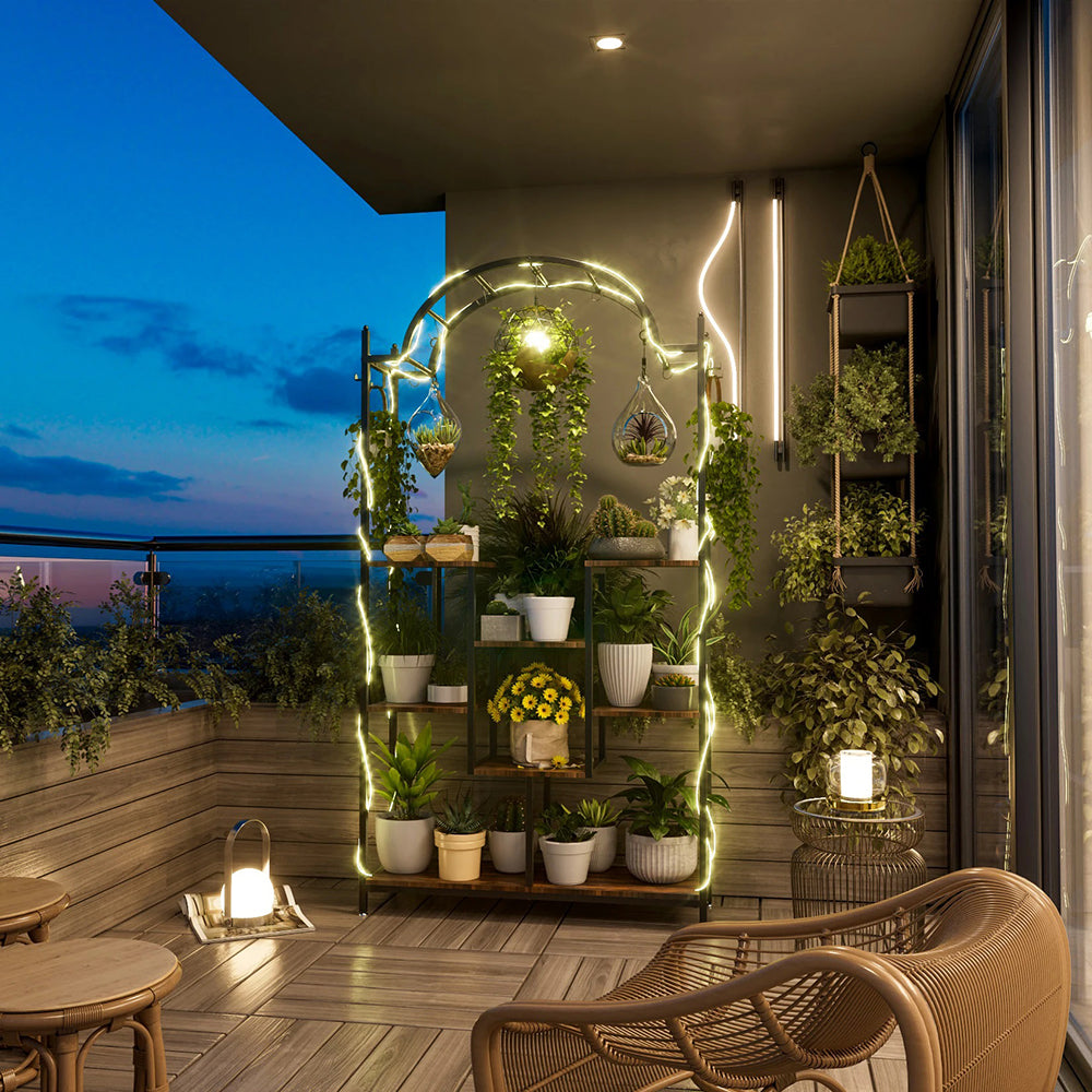 Extra Large Arched Metal Flower Shelf with Hanging Hooks