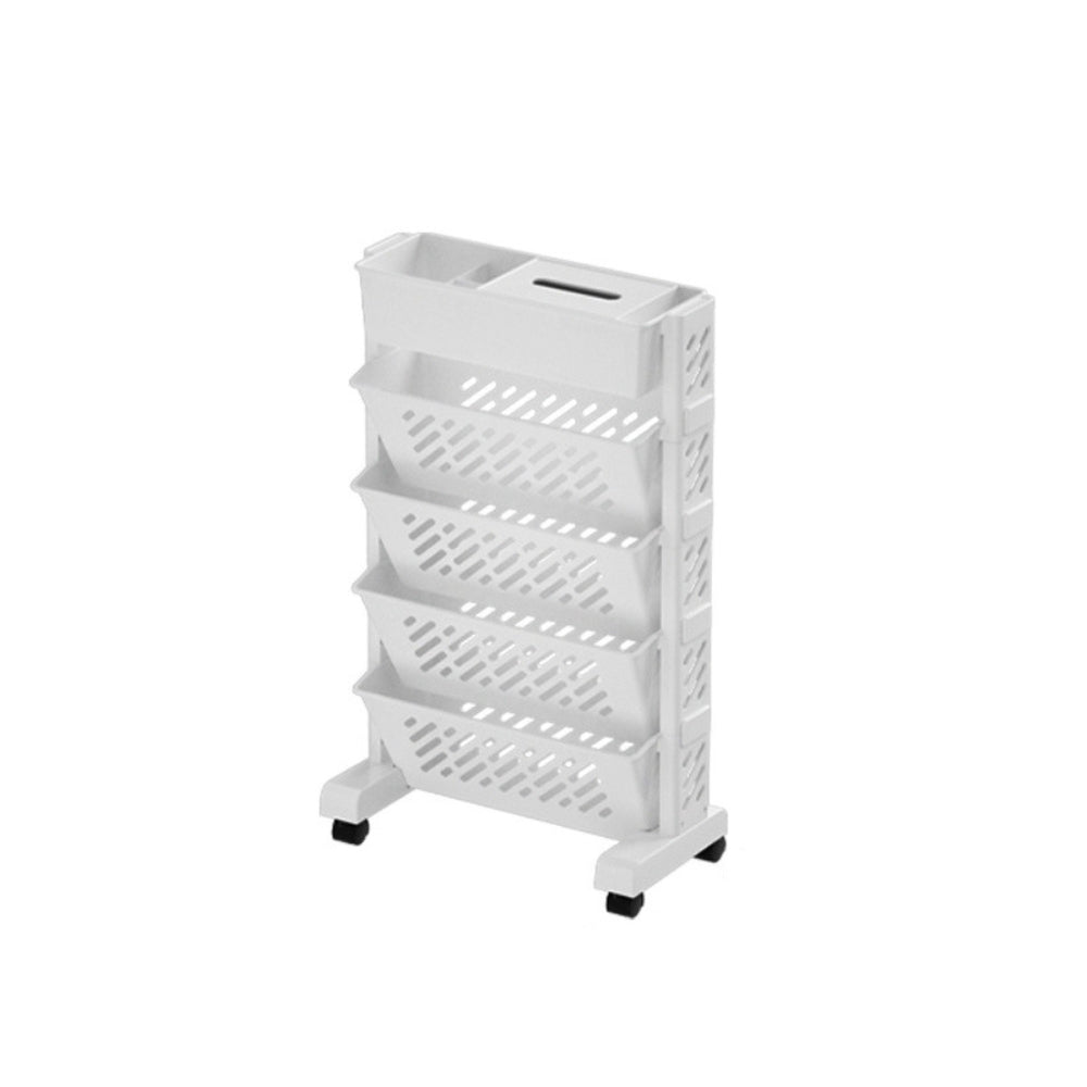 Floor Mounted Movable Bookshelf with Wheels Classroom Desk Storage Rack_5