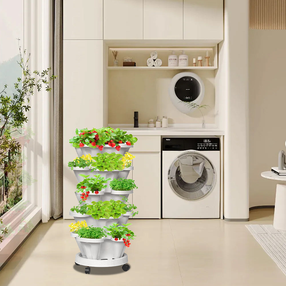 Hansona 5-Tier Stackable Planter, Indoor and Outdoor Gardening Planter with Removable Wheels and Tools
