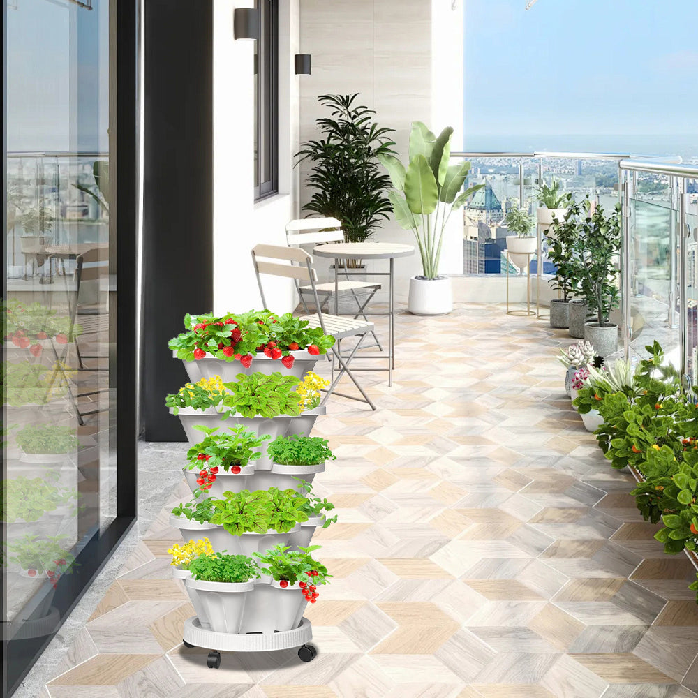 GREENHAVEN 5-Tier Stackable Planter, Indoor and Outdoor Gardening Planter with Removable Wheels and Tools_5