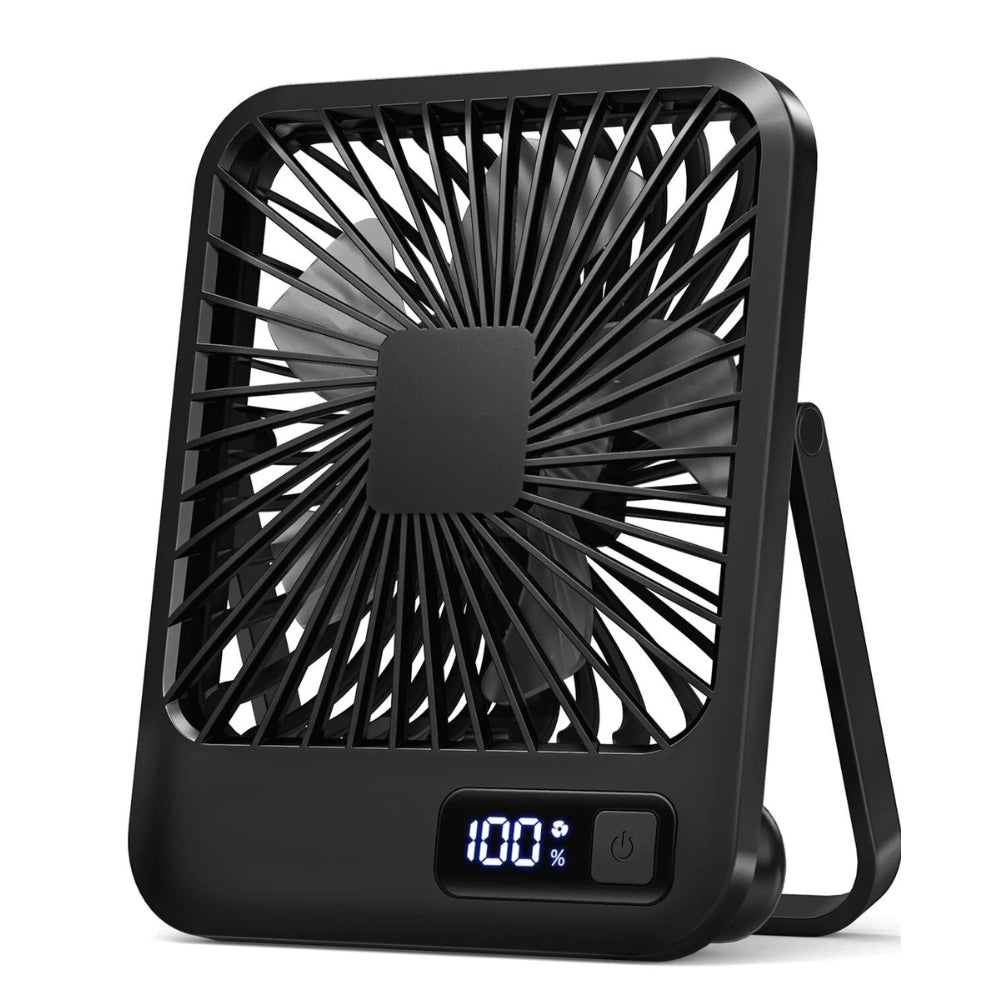 USB Rechargeable Desk Fan with 5 Speeds and Power Display