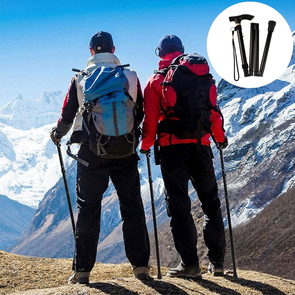 Adjustable Walking Stick Travel Retractable Hiking Folding Cane Metal Pole