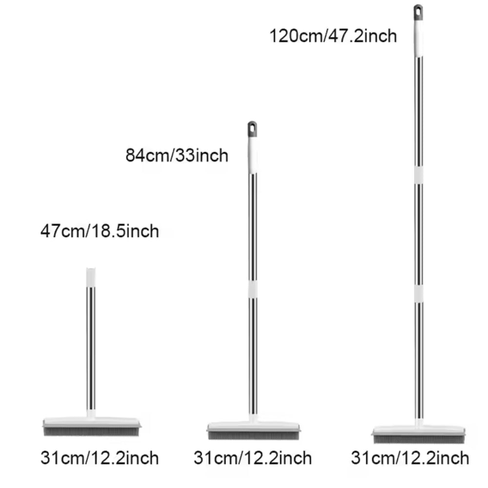 Rubber Broom Carpet Rake with Squeegee Long Handle for Pet Hair Fur Remover Broom