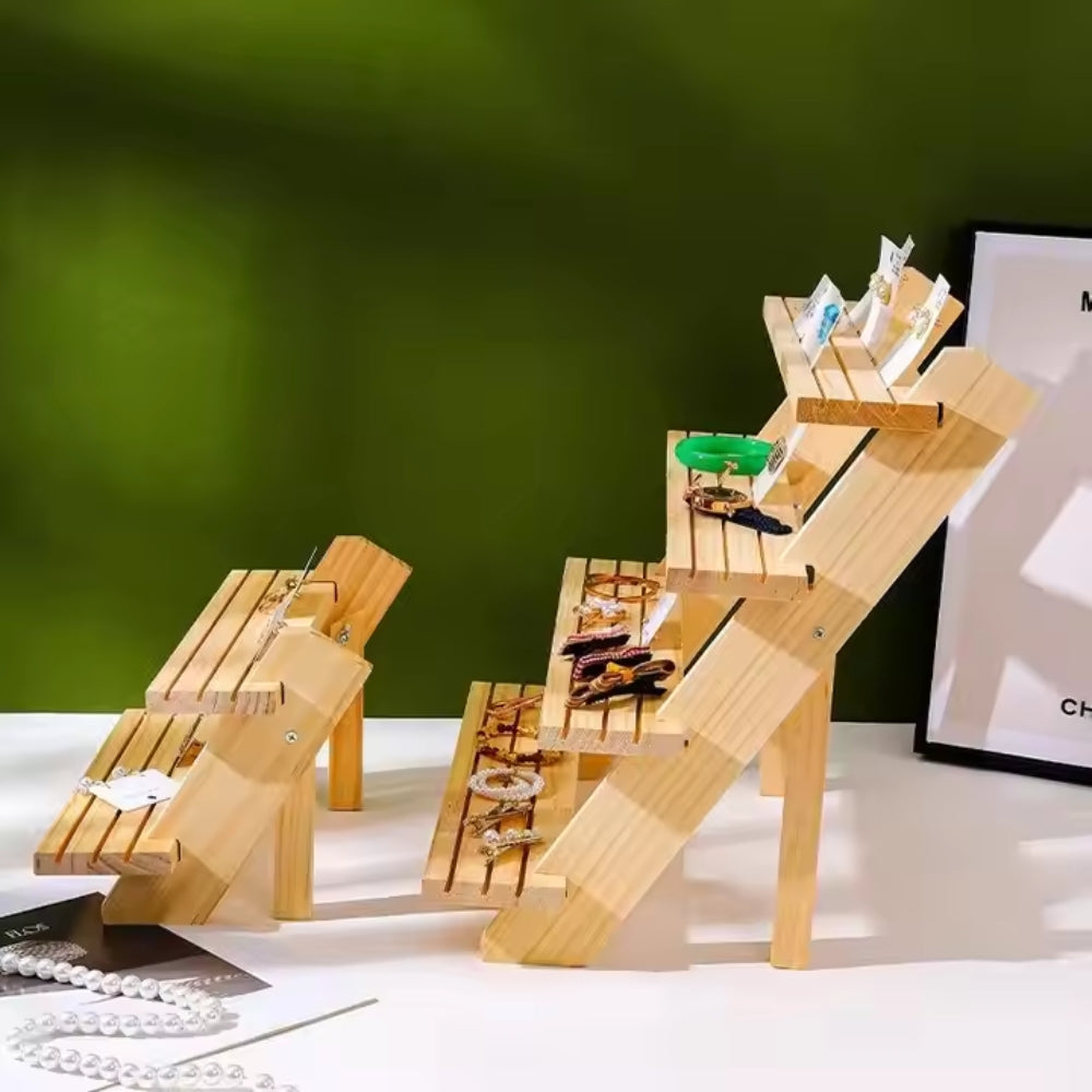 4 Tier Wooden Earring Holder Display Stand for Jewelry