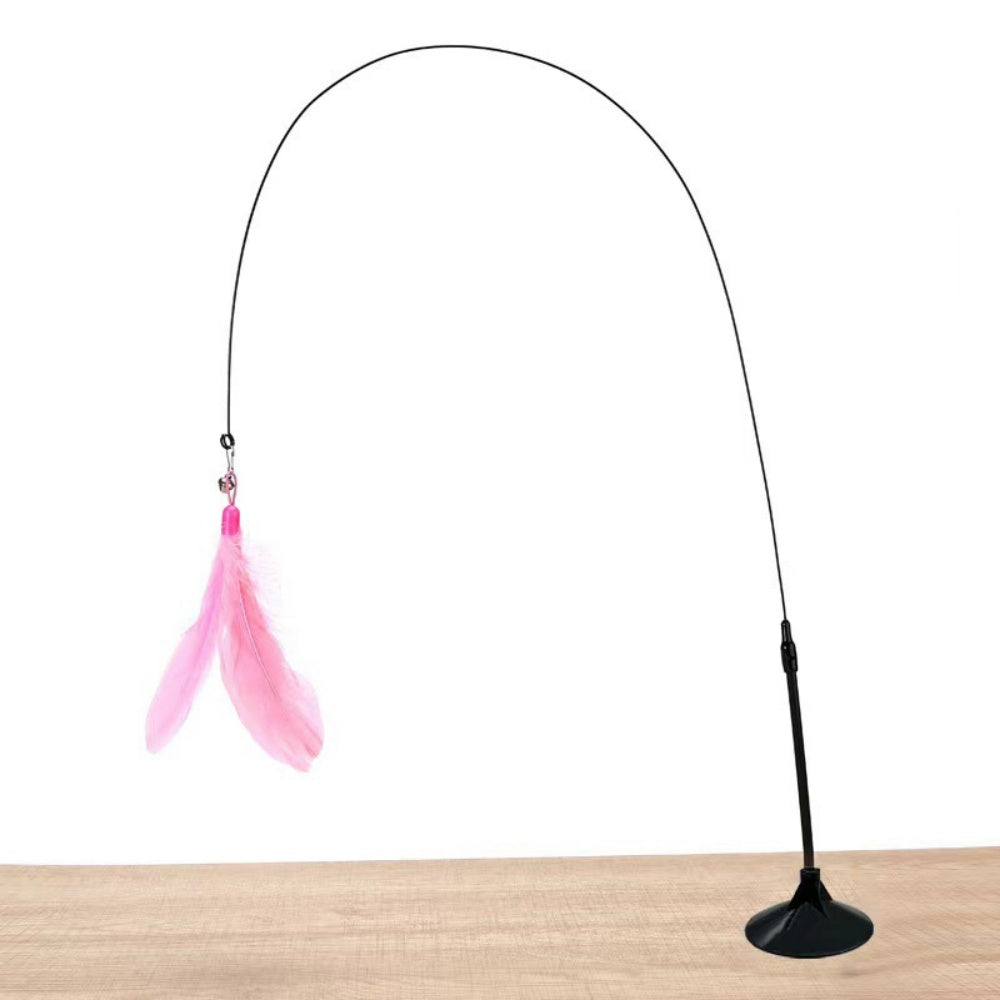 Interactive Cat Toy Feathers Wand with Super Suction Cup