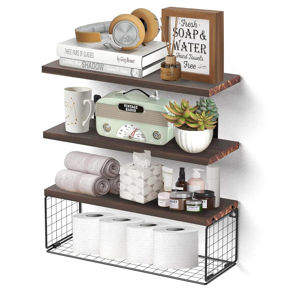 STORFEX Wall Organizer With Basket - Stylish And Space-Saving Wall Mounted Shelves