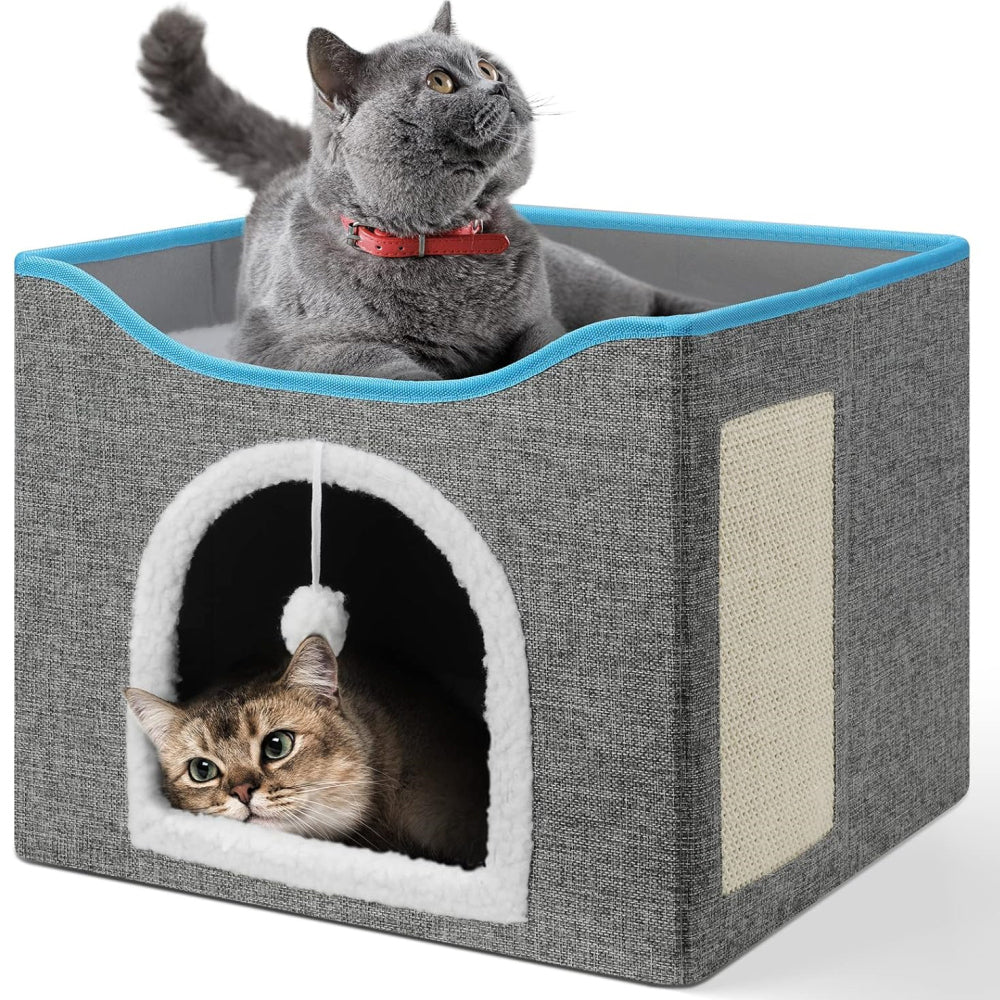 PETSWOL Cat House With Scratch Pad - Cozy Cat Hideout And Lounge For Multi-Cat Households