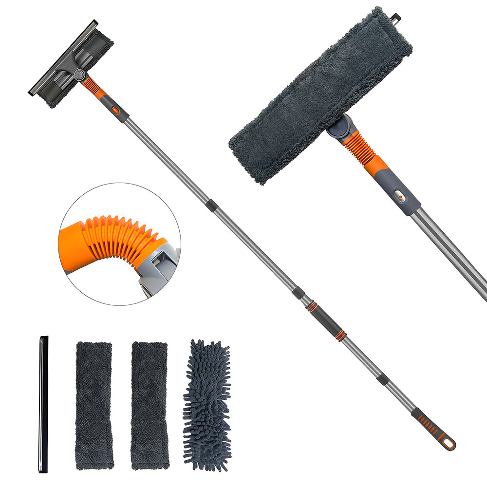 CLEANFOK Squeegee Window Cleaner - 2-in-1 Rotatable Cleaning Tool Kit with Extension Pole