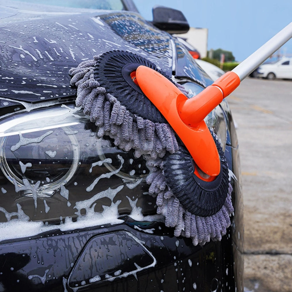 Car Wash Mop with Double Brush Head and Telescopic Handle